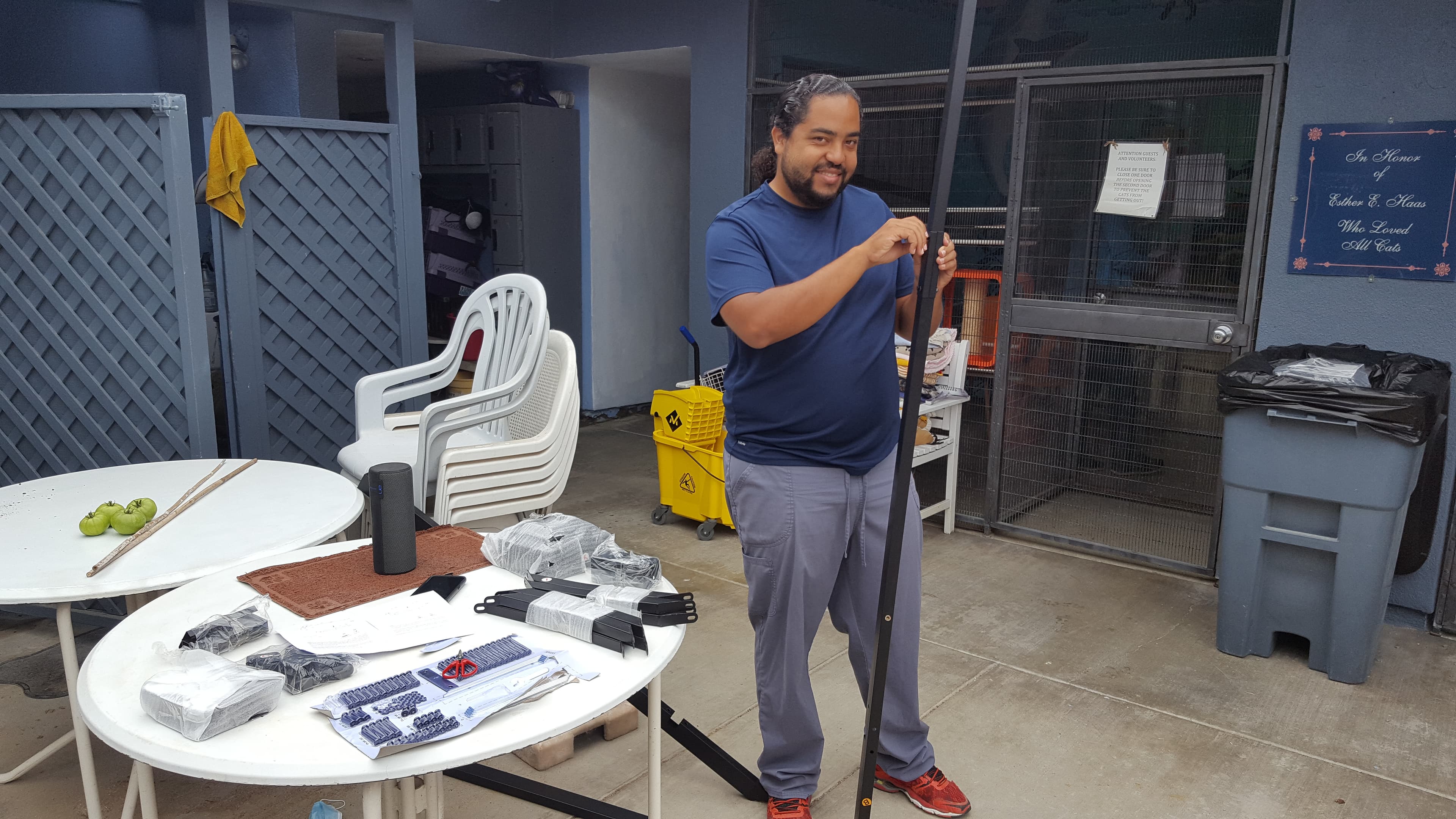NatCat staff setting up the courtyard
